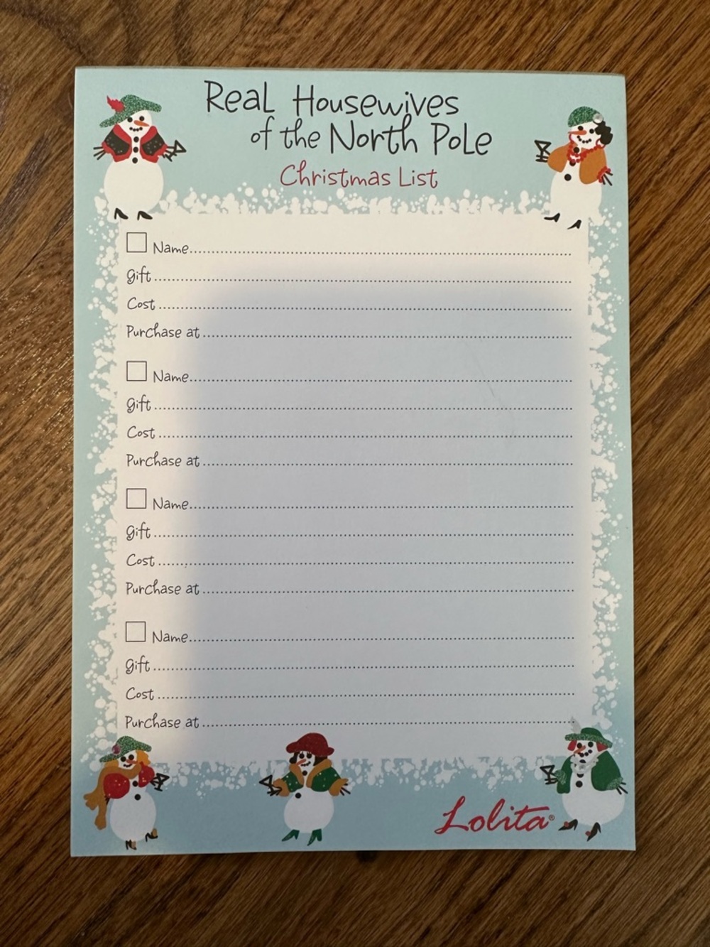 Lolita The Real Housewives Of The North Pole Christmas List Shopping Pad